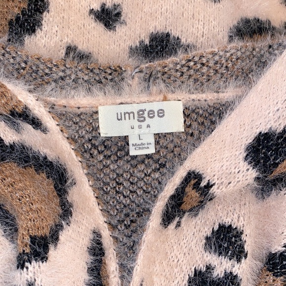 Umgee Fuzzy Eyelash Leopard Longline Open Front Cardi Cardigan Sweater - Picture 11 of 13